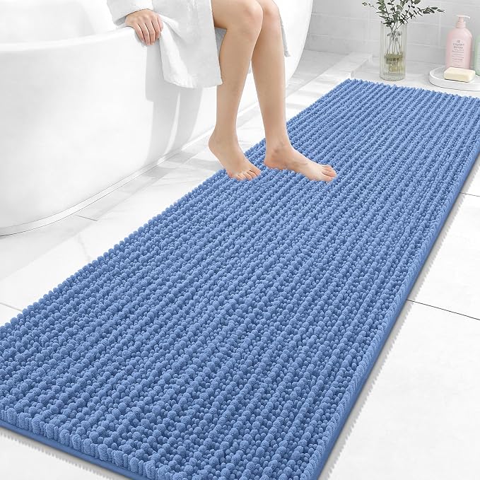 OLANLY Long Bathroom Rugs Runner 70x24, Thick Soft and Absorbent Chenille Bath Mat, Non-Slip, Machine Washable Quick Dry Bath Rugs for Tub Shower Floor, Home Decor Accessories, Cornflower Blue