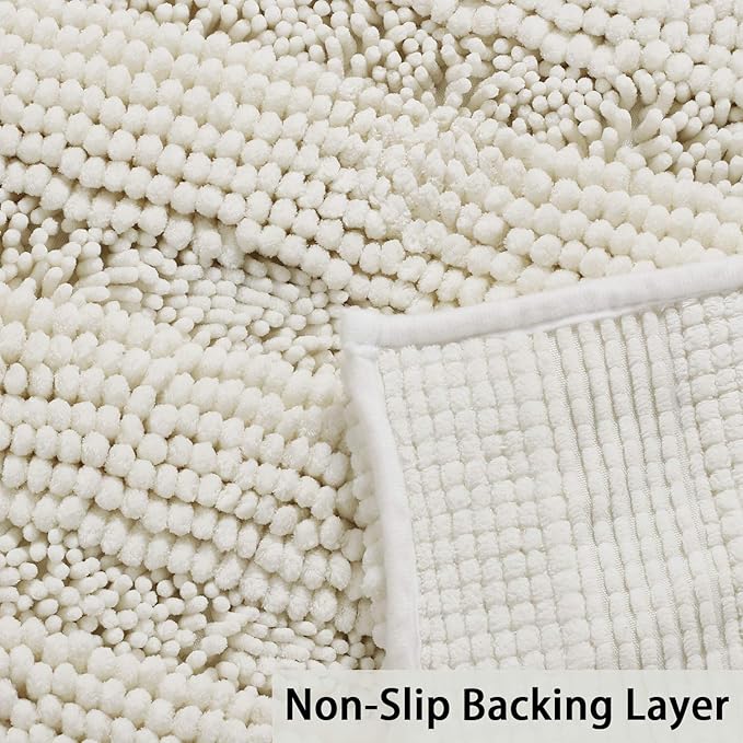 Turquoize Non-Slip Kitchen/Bath Rug Runner Luxury Chenille Shaggy Bathroom Rug Mat Cream Bath Mat, Ultra Soft and Cozy, Super Absorbent Large Shaggy Rugs, Washable Carpet Kitchen Mats, 59"x20", Cream