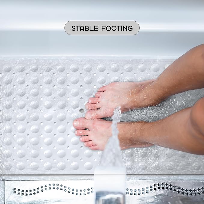LDC Bath Mat for Tub, Inside Shower Bathtub Mat with Drain Holes and Suction Cups, Anti Slip Bath Mat Inside Tub Extra Long, 40x16 - White