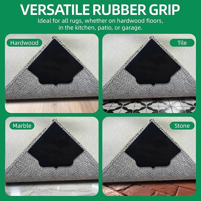 24 PCS Double Sided Carpet Rug Tape for Hardwood & Tile Floors, No Residue | Non Slip Rug Pads Stickers for Area Rugs, Fits Hardwood Tile Laminate Floors, Double Sided Adhesive, No Residue No Damage