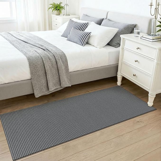 KOZYFLY Runners for Hallways 2x5 ft Washable Kitchen Runner Non Slip Rubber Backed Hall Runners Cotton Entryway Runner Rugs Floor Carpet for Indoor Backdoor Bedroom Kitchen, Grey/Dark Grey