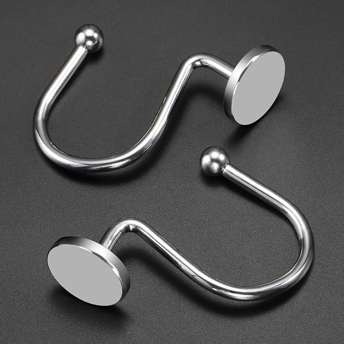 CHICTIE Chrome Shower Curtain Hooks, Rustproof Shower Curtain Rings for Bathroom, Metal Shower Hooks for Shower Curtain Rod, Modern Decorative Shower Curtain Hangers Set of 12, Round Heavy Duty Design