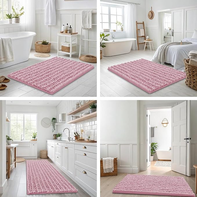 Smiry Bathroom Rugs Mat 40x32, Extra Soft Absorbent Chenille Bath Rugs, Non Slip Rubber Backing Machine Washable Quick Dry Bath Mats for Bathroom Floor, Tub, Shower, Home Decor Accessories, Dusty Rose