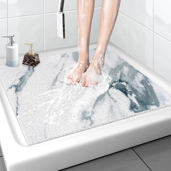 Shower Mat Non Slip - 32x32 Inch Soft Comfort Bath Mat with Drainage Holes, PVC Loofah Massage Bathmat for Shower, Tub, Bathroom, Wet Areas, Quick Drying