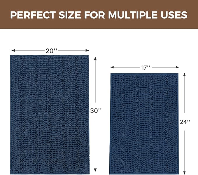 Bcoimo Bathroom Rug Set, Chenille Bath Mat Set with High Low Pile Design, Soft Absorbent Non Slip Bathroom Rugs, Machine Washable Quick Dry Mats for Shower, Tub, Sink and Vanity