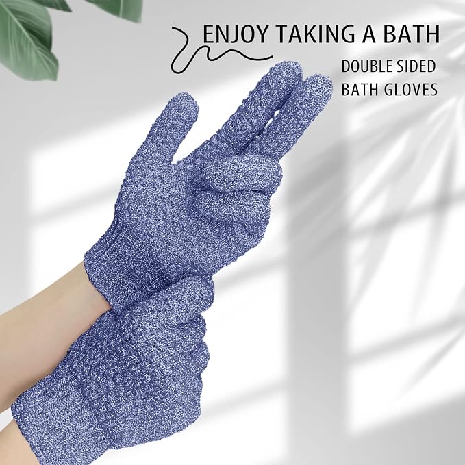 Evridwear Exfoliating Dual Texture Bath Gloves for Shower, Spa, Massage and Body Scrubs, Dead Skin Cell Remover, Gloves with Hanging Loop (3 Pairs Heavy)