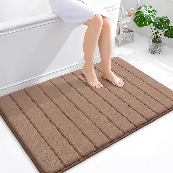 OLANLY Memory Foam Bath Mat 44x32, Super Soft Absorbent Bathroom Rugs, Quick Dry, Machine Washable Shower Floor Rugs, Bathmat Carpet, Bathroom Home Decor Accessories, Mocha