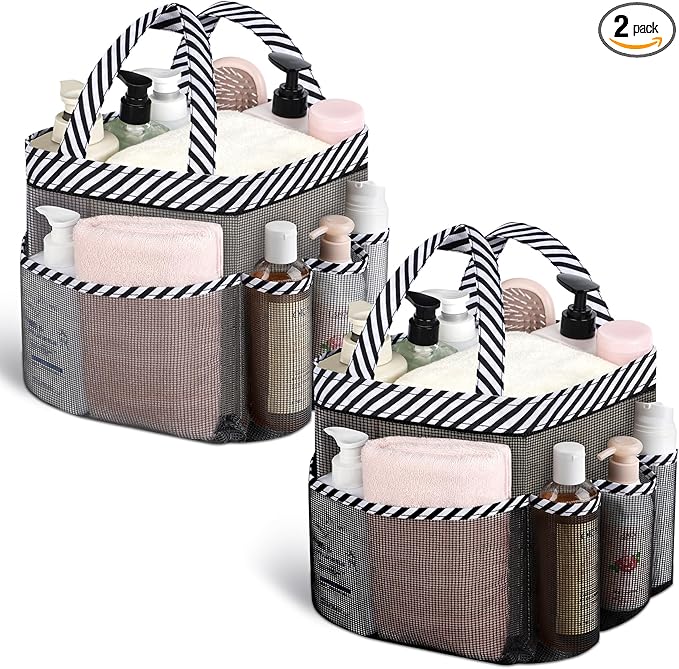 Attmu Mesh Shower Caddy Portable for College Dorm Room Camping Essentials, Shower Caddy Dorm with 9-Pockets, Large Capacity Hanging Basket Bathroom Bag for Toiletry, Swimming, Gym, Camp, Beach