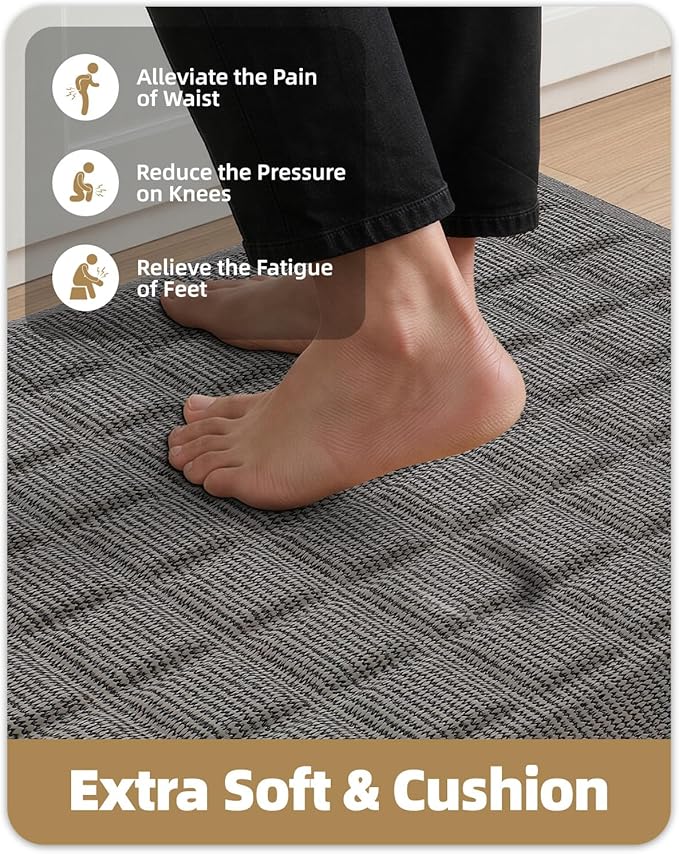 Color&Geometry 0.9 Inch Extra Thick Anti Fatigue Kitchen Floor Mat, High-Density Supportive Foam Standing Desk Mat, Waterproof Non-Slip Comfort for Sink, Office, Laundry, 20"x32", Grey