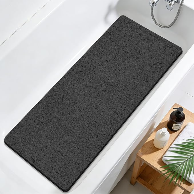 Joyhalo Shower Mat Bathtub Mat Non Slip, Bathmats Non Slip, Quick Drying Foot Scrubber Loofah Mats for Shower, Tub, Bathroom, Home, 47 * 16inch, Black