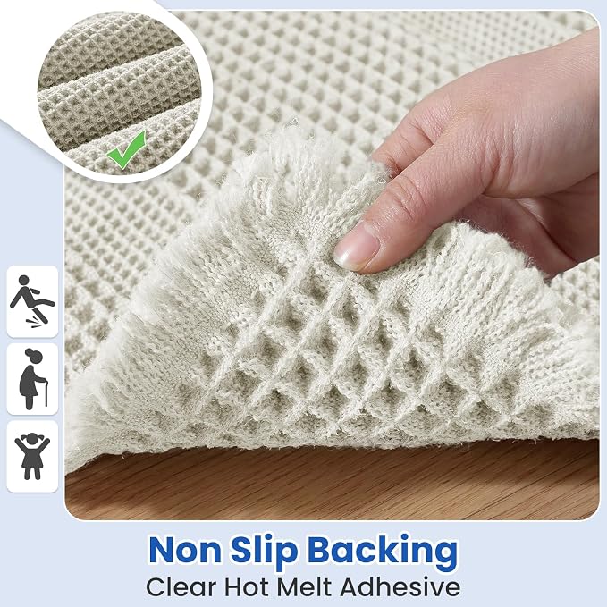 Waffle Bath Mat - Non Slip Bathroom Rugs - Washable Super Absorbent & Quick Dry Bath Mats with Tassels for Hallway Bedroom Laundry Room,24" x 72",Beige White