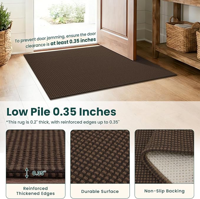 KOZYFLY 3x14 Runners Rugs for Hallway, Long Washable Runner Rug, Non Slip Rubber Backed Kitchen Runner, Flatweave Entryway Rug, Floor Carpet for Entry, Aisle, Hall, Brown/Dark Brown