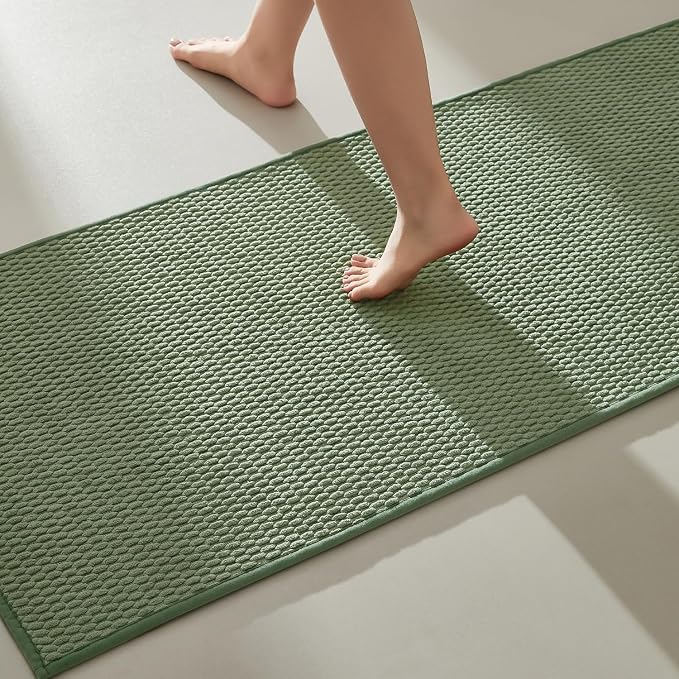 TYUU Bathroom Runner Rug, Long Bath Mat Washable Thin Quick Dry Low Pile Bathroom Runner Rugs 24 x 60 Non Slip, Sage Green 24"x60"