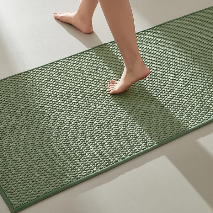 TYUU Bathroom Runner Rugs, Long Bath Mat Runner Washable Thin Quick Dry Low Pile Bathroom Runner Rugs Non Slip, Sage Green 24"x70"