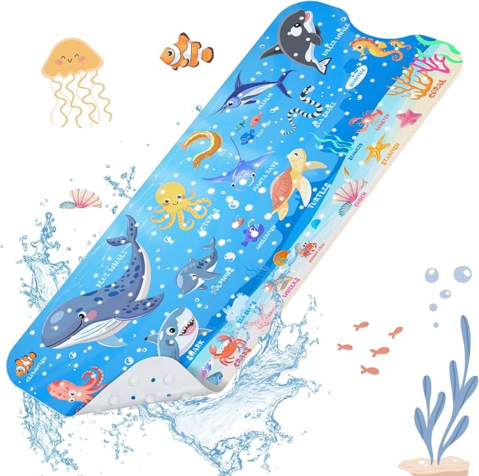 SHUCHING Ocean Animals Bath Mat for Tub Non Slip-40 X 16 Inch, Bathtub Mat Non Slip for Baby Kids, Toddler Long Shower Mat for Bathroom