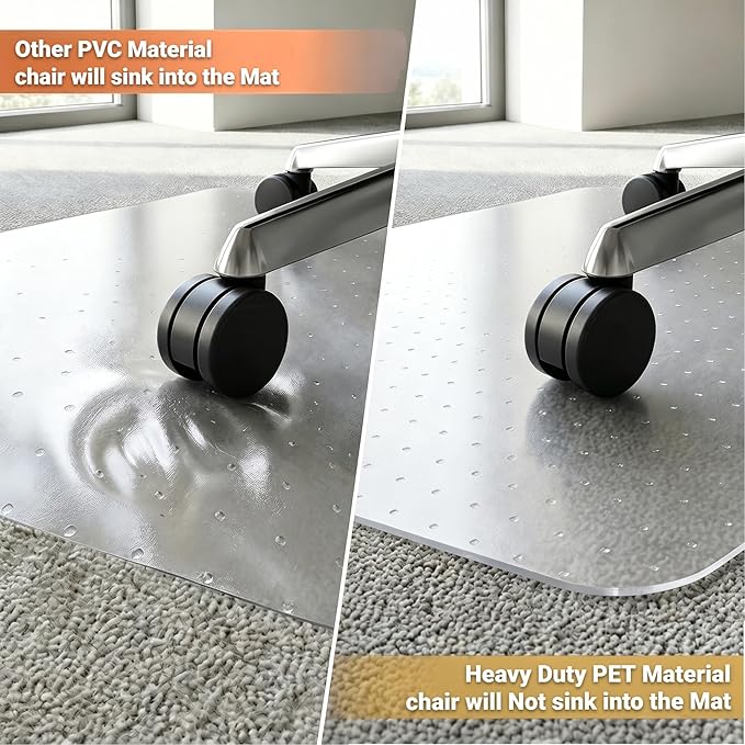 BesWin Office Chair Mat for Carpet, 32" x 48" Heavy Duty Hard Computer Desk Chair Mat for Carpeted Floors, Anti-Slip Carpet Floor Protector Mat for Office Chair, Smooth Glide, Ship Flat