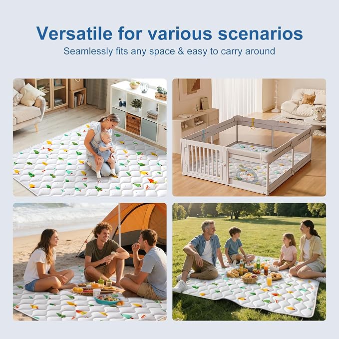 Odorless Premium Foam Baby Play Mat 50" x 50", Soft Microfiber Fabric Crawling Mat for Floor- Comfortable and Hypoallergenic, Non-Slip Cushioned Floor Playpen mat for Infants,Babies,Toddlers