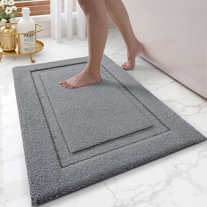 LUMI Ultra Soft Bathroom Rugs Non Slip with Rubber Backing, Absorbent Washable Bath Mat Quick Dry, Upgraded Premium Microfiber Plush Carpet for Bathtub and Shower Floor, Dark Grey, 24x36