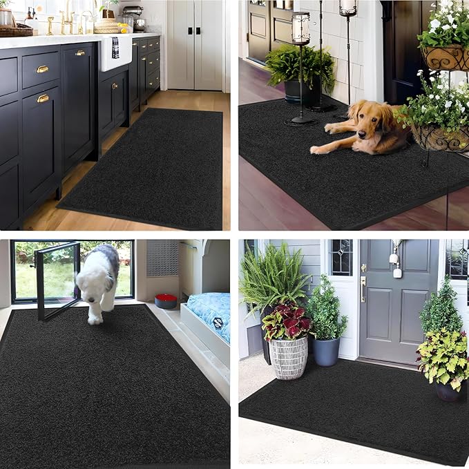 Mibao Front Door Mat Indoor Entrance, 72" x 48", Dirt Trapper Welcome Mat for Outdoor Indoor, Non-Slip Waterproof Doormat, Durable Machine Washable Low Profile Entry Rug for Back Door Outside,Black
