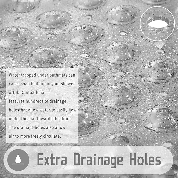 Yimobra Shower Mat 21X21 Inch Square, Non Slip Bathtub Mat with Large Suction Cups&Drain Holes, Soft Fast Dry Shower Stall Mats for Inside Shower, Machine Washable BPA-Free,Bath Essentials, Clear Gray