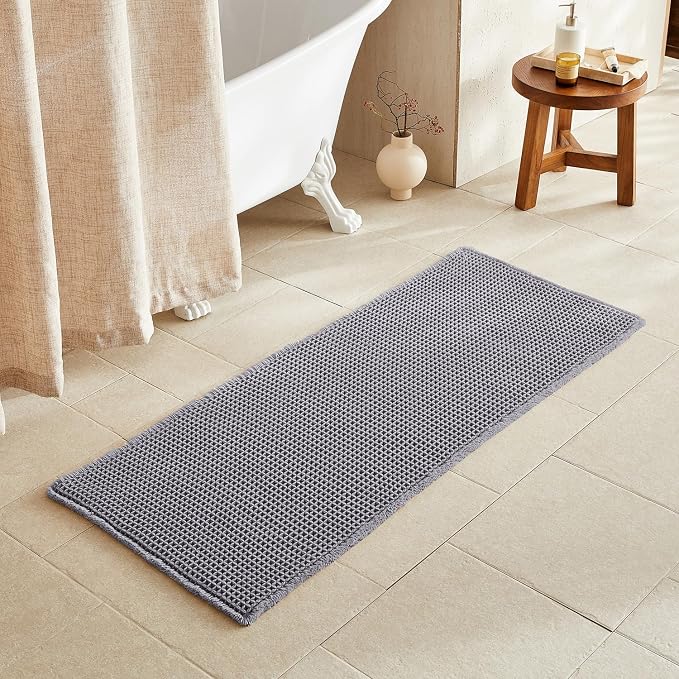 TYUU Waffle Runner Rug Bathroom, Long Boho Bathroom Rugs Non Slip Washable Super Absorbent Quick Dry Farmhouse Bath Decor, 60"x24" Grey