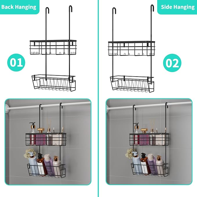 HapiRm Hanging Shower Caddy Organizer - No Drilling Shower Organizer with Inclined Shelf, Rustproof & Waterproof 304 Stainless Steel Bathroom Caddy - Black