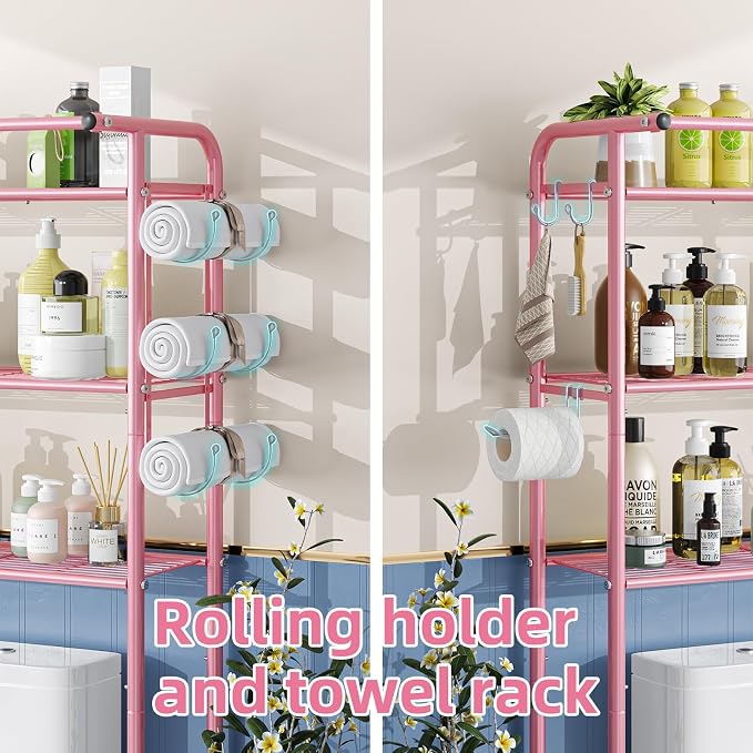 Simple Trending 3 Tier Over The Toilet Rack, Shelf Bathroom, Bathroom Stand Organizer Space Saver, Pink