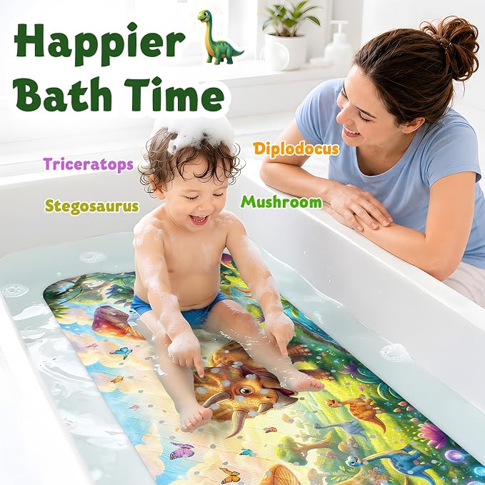 XIYUNTE Baby Bath Mat for Tub Non Slip Kids, BPA Free Extra Long Bathtub Mat 40x16 with Drain Holes and 200 Suction Cups, Non Toxic Machine Washable Toddler Bath Mat, Eco-Friendly Certified