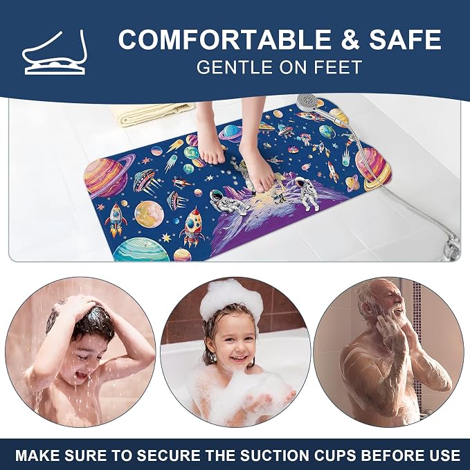 XIYUNTE Baby Bath Mat for Tub Non Slip Kids, BPA Free Extra Long Bathtub Mat 40x16 with Drain Holes and 200 Suction Cups, Non Toxic Machine Washable Toddler Bath Mat, Eco-Friendly Certified