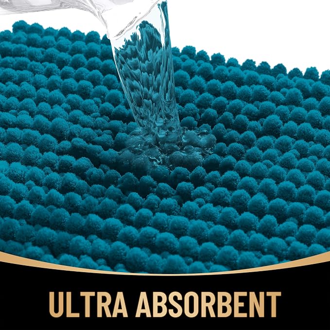 OLANLY Thick Bathroom Runner Rugs 70x24, Extra Soft Absorbent Chenille Bath Rugs, Rubber Backing, Machine Wash Dry, Long Bath Mats for Bathroom, Tub and Shower, Home Decor Accessories, Peacock Blue