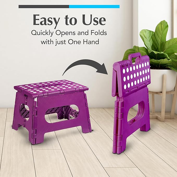 Handy Laundry Folding Lightweight Step Stool - Sturdy Enough to Support Adults - Opens Easy with One Flip - Great for Kitchen, Bathroom or Bedroom (Purple | 2-Pack)