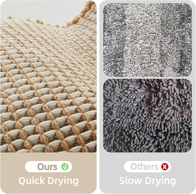 TYUU Waffle Bath Mat, Boho Bathroom Rugs Non Slip Washable Super Absorbent Quick Dry Bath Mat Farmhouse Bathroom Decor, 36"x24" Khaki and White