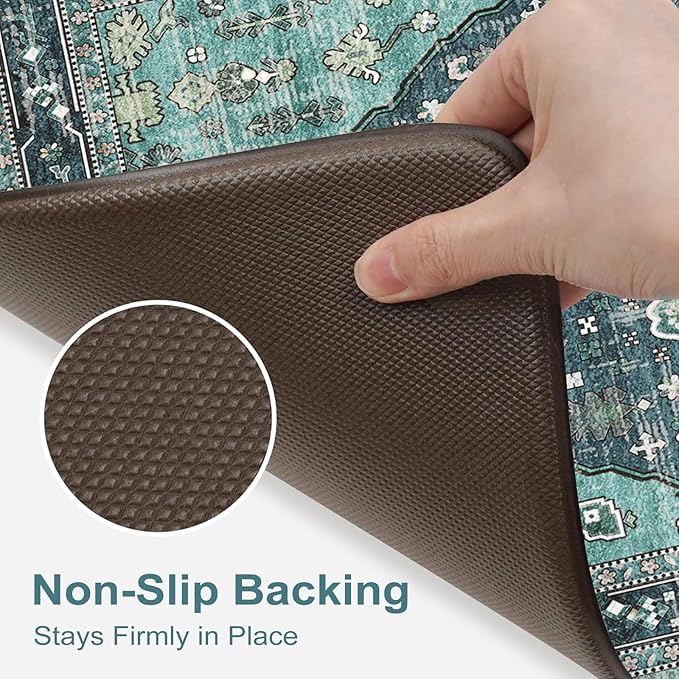 Collive Farmhouse Anti Fatigue Kitchen Mat, Cushioned Kitchen Rug Sets of 2 Waterproof Non Slip Kitchen Floor Mats Ergonomic Comfort Standing Mat for Laundry, Office, Sink, Desk, Teal/Multi