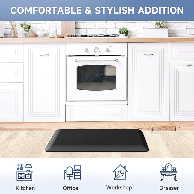 4/5 Inch Thick Kitchen Mats for Floor, StepRite Kitchen Rug for Standing Desk, Non-Slip, Thicker, Stain & Water Resistant, Comfort Anti Fatigue Floor Mat for Home, Kitchen, Office - Black,54 * 22''
