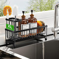 Cisily Sponge Holder for Kitchen Sink, Sink Caddy Organizer with High Brush Holder, Kitchen Countertop Organizers and Storage Essentials, Rustproof 304 Stainless Steel (Large Black, 10.62″)