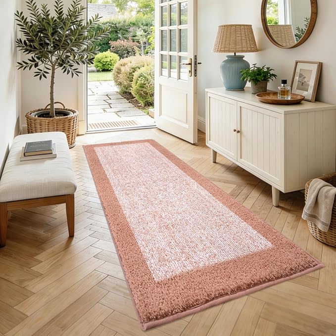 60x24 Long Bathroom Rugs Washable Non Slip, Pink Bath Mat for Bathroom Floor Tub, Soft Absorbent Quick Dry Mats for Shower, Bathtub,Home Decor