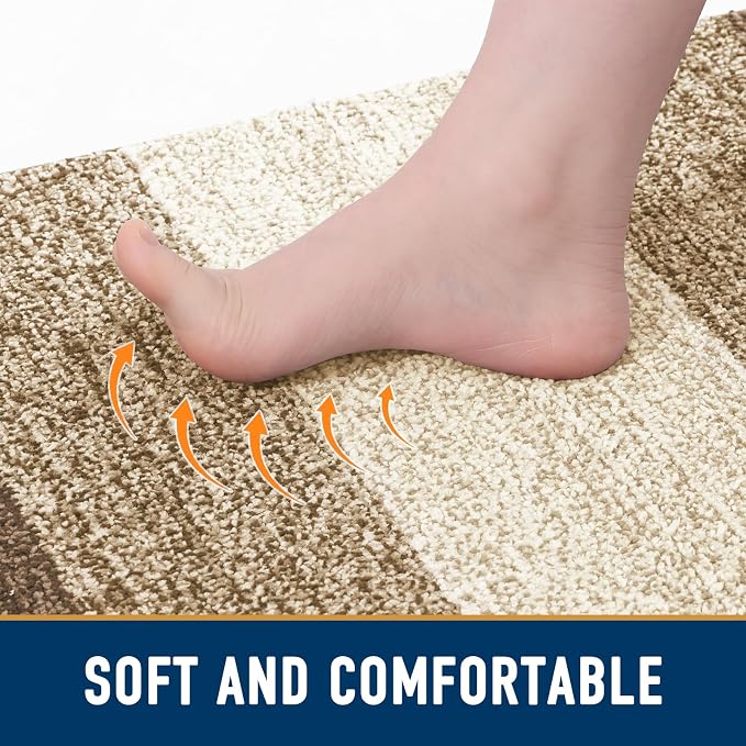 Smiry Dog Door Mat for Muddy Paws, Absorbs Moisture and Dirt, Low-Profile Entryway Mat with Non-Slip Backing, Entry Indoor Outdoor Doormat for Inside Floor (40x32 Inches, Khaki, Striped)