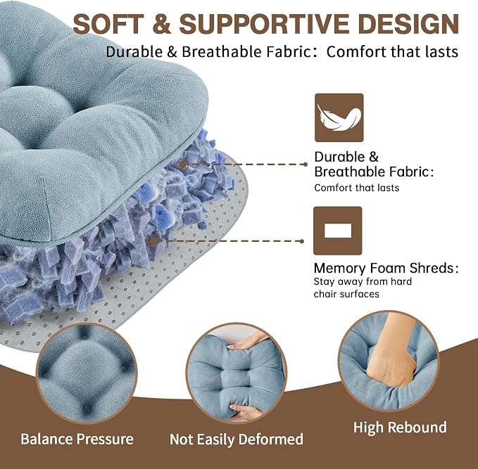 BETU Chair Cushions for Dining Chairs Set of 4,3.5" Thick Kitchen Table Chair Pads with Ties,Non Slip Backing and Covers, Seat Cushion for Dining Room,Bar,Patio Chairs,15.5"X15.5"X3.5",Smoky Blue