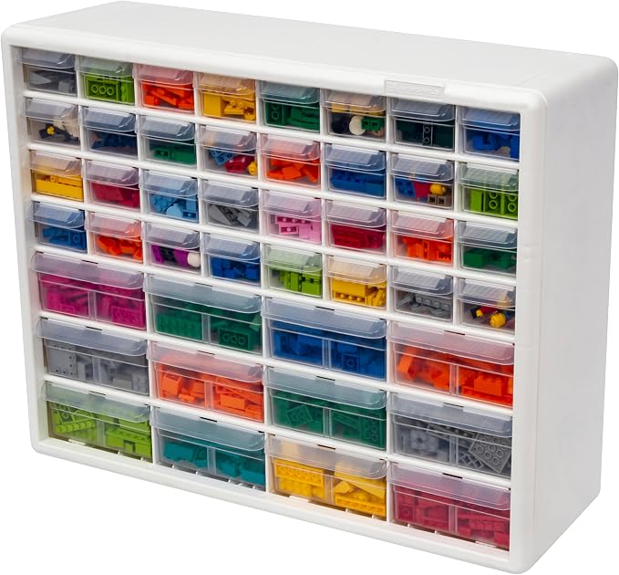 Akro-Mils 44-Drawer Plastic Drawer Storage Cabinet for Garage Organization, Bead Organizer, Building Bricks Storage, Teacher Toolbox, Makeup Organizer, 20" W x 6" D x 16" H, 10144 White