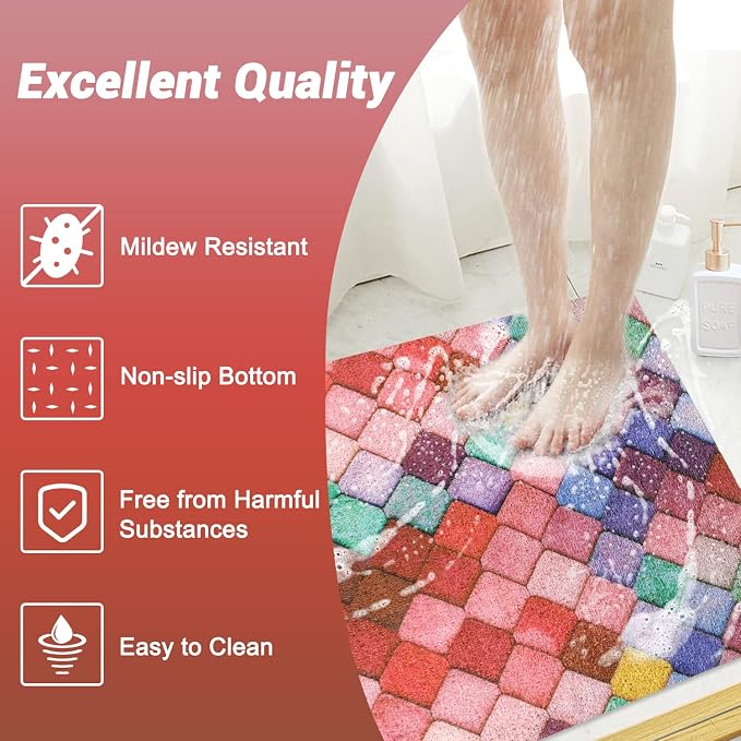 Shower Mat Bathtub Mat Non-Slip - 32x32 Inch, Soft Comfort Bath Mat with Drainage Holes, PVC Loofah Massage Bathmat for Shower, Tub, Bathroom, Wet Areas, Quick Drying