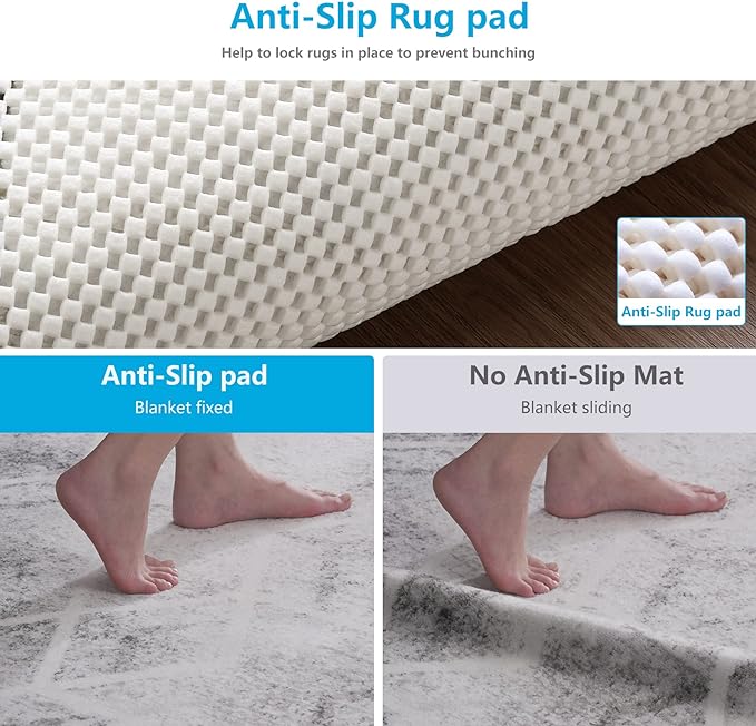 Non Slip Area Rug Pads - 5x8 Feet Extra Thick Pad Anti-Slip Carpet Rug Mats for Hardwood Floors
