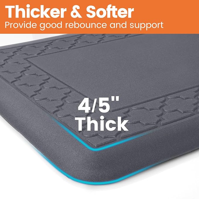 4/5 Inch Thicker Kitchen Mats for Floor Non-Slip Anti Fatigue Comfort Mat Waterproof Kitchen Rug for Sink, Office,Home Stain Resistant Standing Desk Rugs-17.3"x 24", Grey