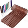 Non-Slip Bath Tub Mat, 39x16 Inch Extra Large Shower Mat with Drain Holes & Suction Cups, Machine Washable, Clear Brown