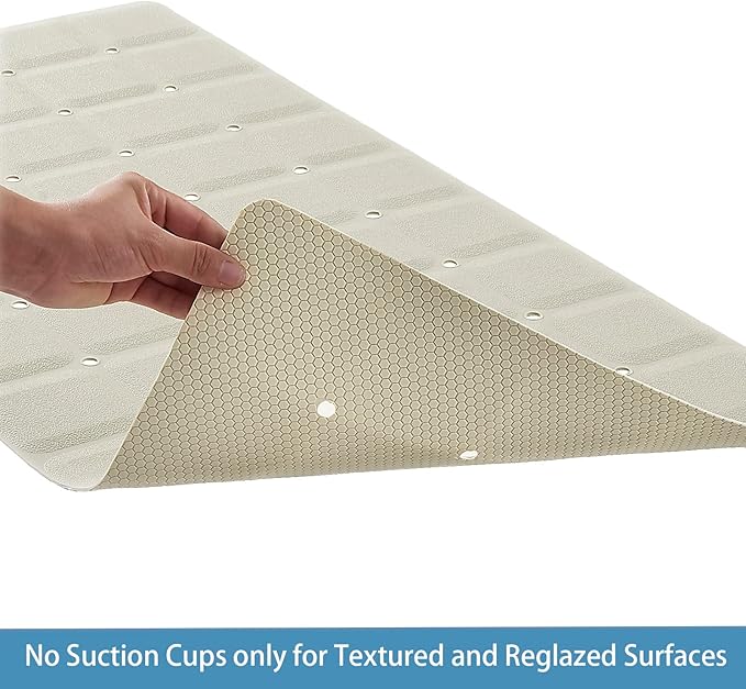 Webos Foldable Silicone Bathtub Mat: Jumbo Size Heavy Duty Safety Bath Mat for Tub Without Suction Cups Non Slip Bath & Shower Mat for Textured, Reglazed, Refinished Tub (Beige, 35.8 x 17.7)