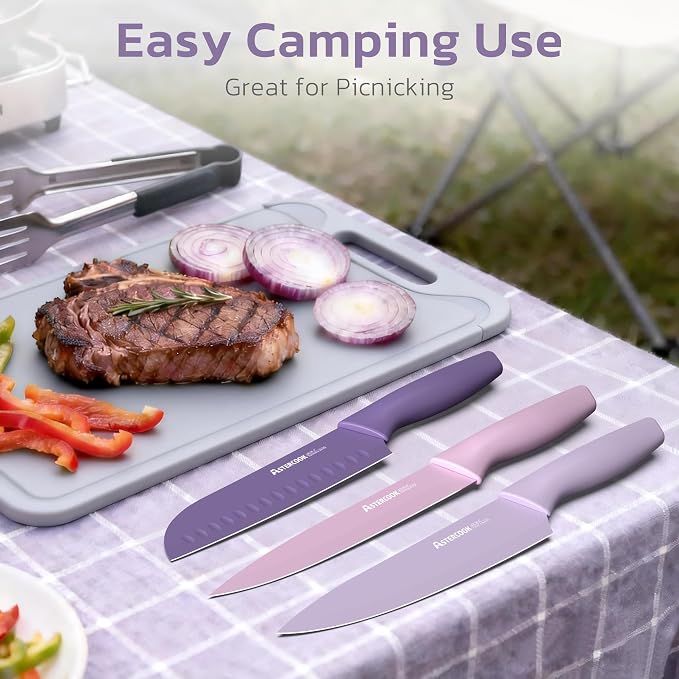 Astercook Knife Set, 13 Pieces Kitchen Knives Set with Healthy Anti-Rust Coating, Dishwasher Safe, Stainless Steel Chef Knife Sets with 6 Blade Guards, Fathers Day Gift for Men