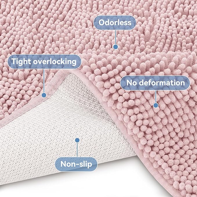 Bcoimo 36x24 Chenille Bath Mat – Non-Slip with Backing Bath Rug Ultra-Absorbent and Machine Washable Bathroom Mat Quick-Dry Design. Ideal for Bathroom Shower and Tub Areas