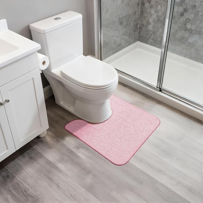 Bosap Toilet Rugs U Shaped Bathroom Rug,Machine Washable Non Slip Quick Dry Super Absorbent Ultra Thin Toilet Mats for Bathroom Toilet.Pink,1'8"x2'(20x24inch)