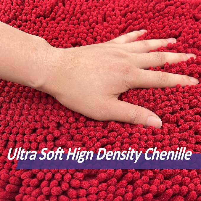 RUN HELIX Christmas Rugs Bathroom Rugs Sets 3 Piece Extra Soft Chenille Bathroom Mats Non Slip Bath Mat Set Bath Rugs Soft Absorbent Non Slip Washable Bath Mats with Toilet Mats Bath Decoration