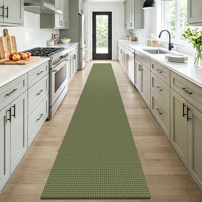 KOZYFLY Braided 2x16 Runners Rugs for Hallway, Extra Long Washable Runner Rug, Woven Non Slip Kitchen Runner, Cotton Entryway Rug, Floor Carpet for Entry, Aisle, Hall, Olive Green/Earthy Green
