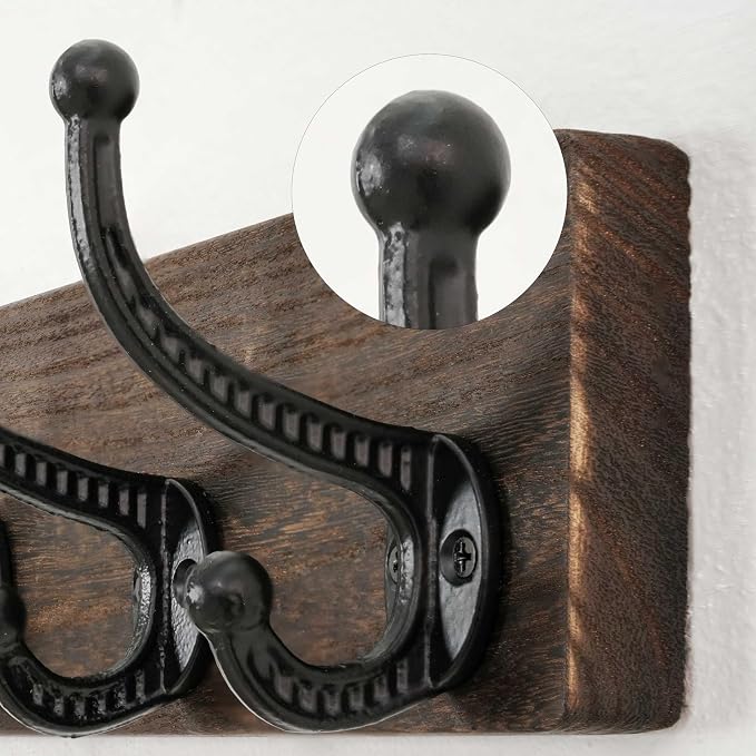 WEBI Rustic Coat Rack Wall Mount,35.43" Long 8 Cast Iron Coat Hooks Wall Mounted,Heavy Duty Wood Wall Coat Hanger Hooks for Hanging Coats,Jacket,Clothes,Backpack,Farmhouse,Weathered Brown
